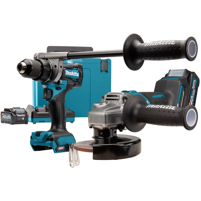 Load image into Gallery viewer, Makita 40 v max combiset dk0124g201 (blauw, haakse slijper + schroefboor, mbox, snellader en 2 accu's (4,0 ah) inbegrepen)
