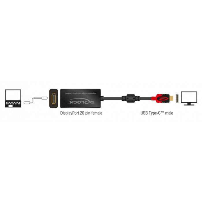 Load image into Gallery viewer, Delock displayport adapter voor usb-c monitor 4k (zwart, 0,2 meter)