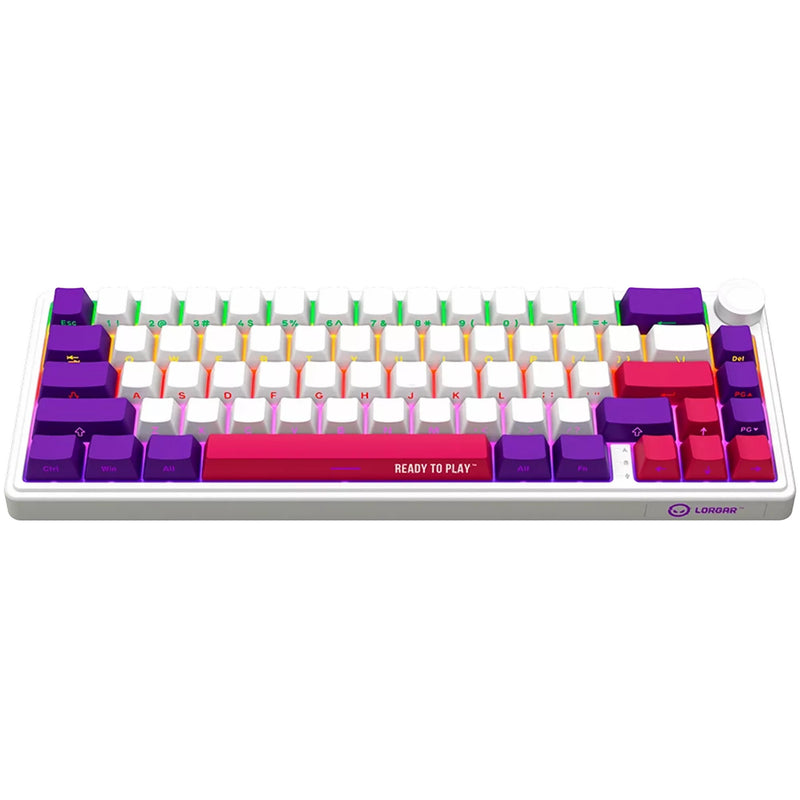 Afbeelding laden in galerijviewer, Lorgar kbp70mw rgb mechanisch gaming toetsenbord (wit, us lay-out (qwerty), logar toxic purple, 65%, rgb, hot-swappable, pbt double-shot, bluetooth | 2.4ghz | usb)