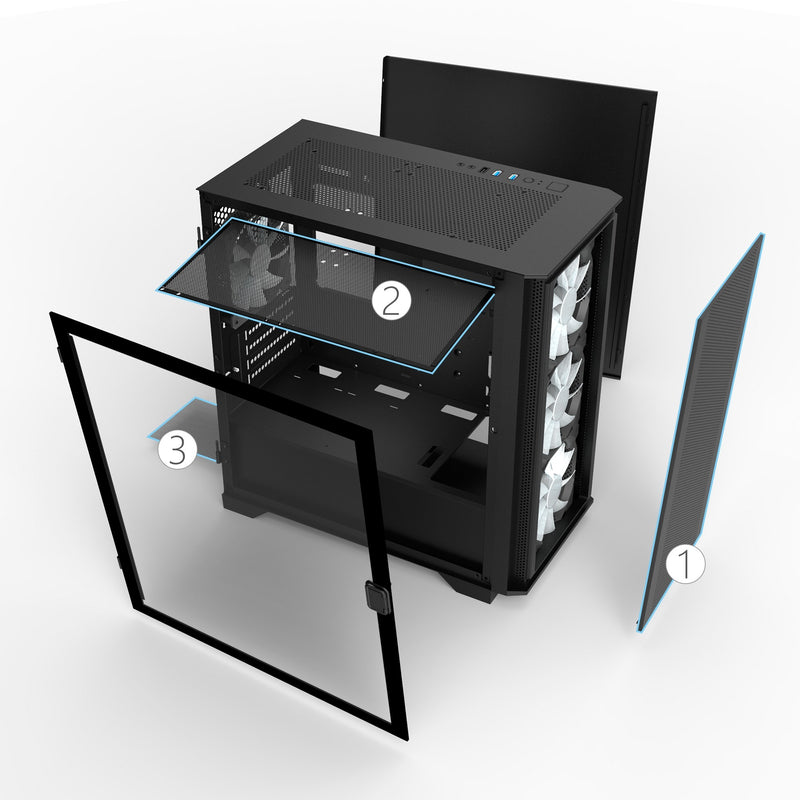 Load image into Gallery viewer, Montech air 100 argb mini tower behuizing (zwart | 3x usb-a | tempered glass)
