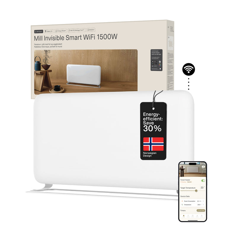 Afbeelding laden in galerijviewer, Mill steel wifi paneelverwarming pa1500wifi4a met voet, 1500 watt convector (wit, wifi 2,4 ghz (wifi 6), bluetooth 5.2, zigbee 3.0 + app)