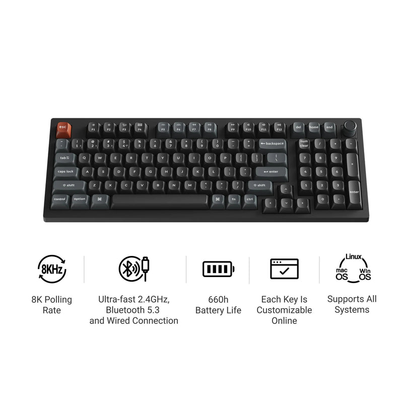 Load image into Gallery viewer, Keychron v5 ultra 8k wireless custom mechanical keyboard (zwart, us lay-out (qwerty), silk pom banana, 96%, rgb, hot swap, 2.4 ghz | bluetooth 5.3 | usb-c)