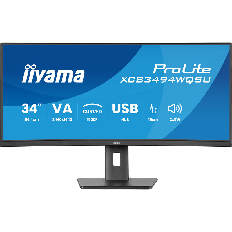 Load image into Gallery viewer, Iiyama prolite xcb3494wqsu-b1 34 curved ultrawide monitor (zwart, 2x hdmi, displayport, 2x usb-a, 2x usb-c)