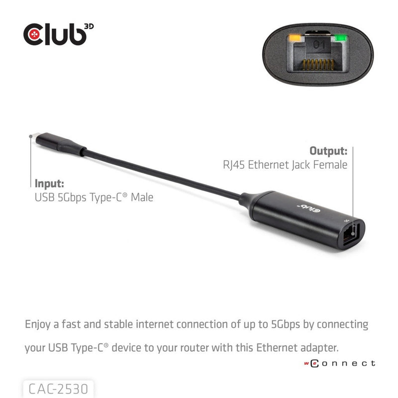 Afbeelding laden in galerijviewer, Club 3d usb-c naar rj45 5gbps ethernet m f adapter (zwart)
