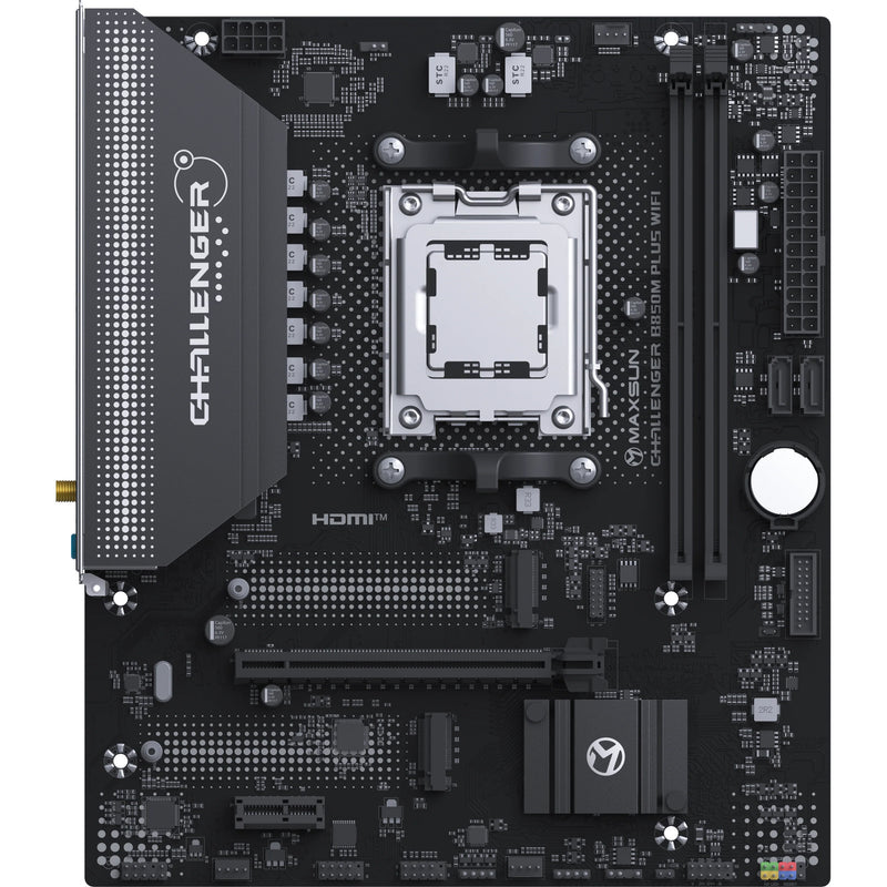 Afbeelding laden in galerijviewer, Maxsun ms-challenger b850m plus wifi socket am5 moederbord (zwart, raid, gb-lan, wlan, bt, sound, µatx)