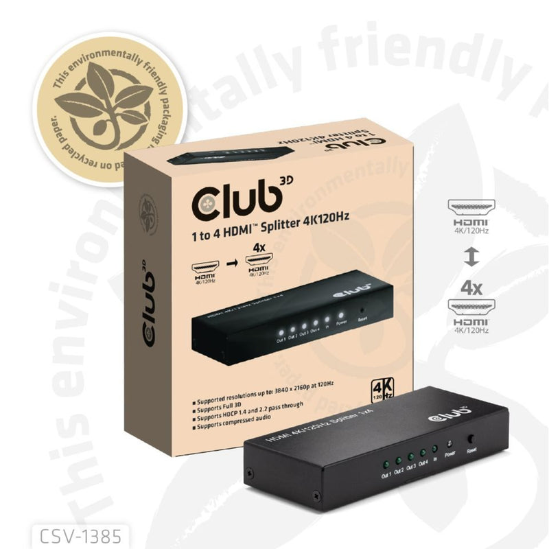 Load image into Gallery viewer, Club 3d hdmi splitter 1x > 4x hdmi 4k 120hz (zwart)