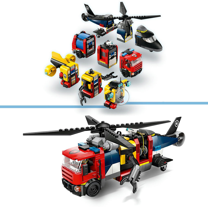 Load image into Gallery viewer, Lego city - helikopter, brandweerauto en onderzeeër remix constructiespeelgoed (60462 | set van 3 modulaire voertuigen)
