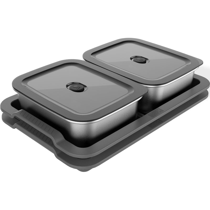 Load image into Gallery viewer, Weber works-voorbereidings- en serveerset container (roestvrij staal grijs, 2 roestvrijstalen vershoudbakjes, 2 dienbladen, 1,8 liter per bakje)