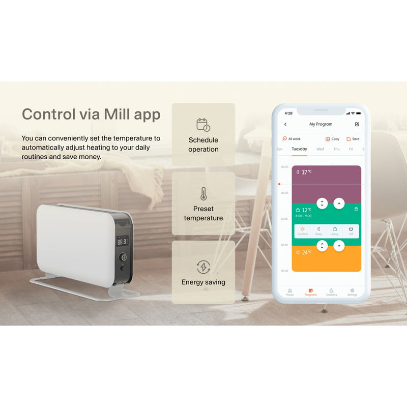 Afbeelding laden in galerijviewer, Mill wifi convectorkachel co1500maxwifi3 (wit zwart, 1500 watt, wifi + app control)