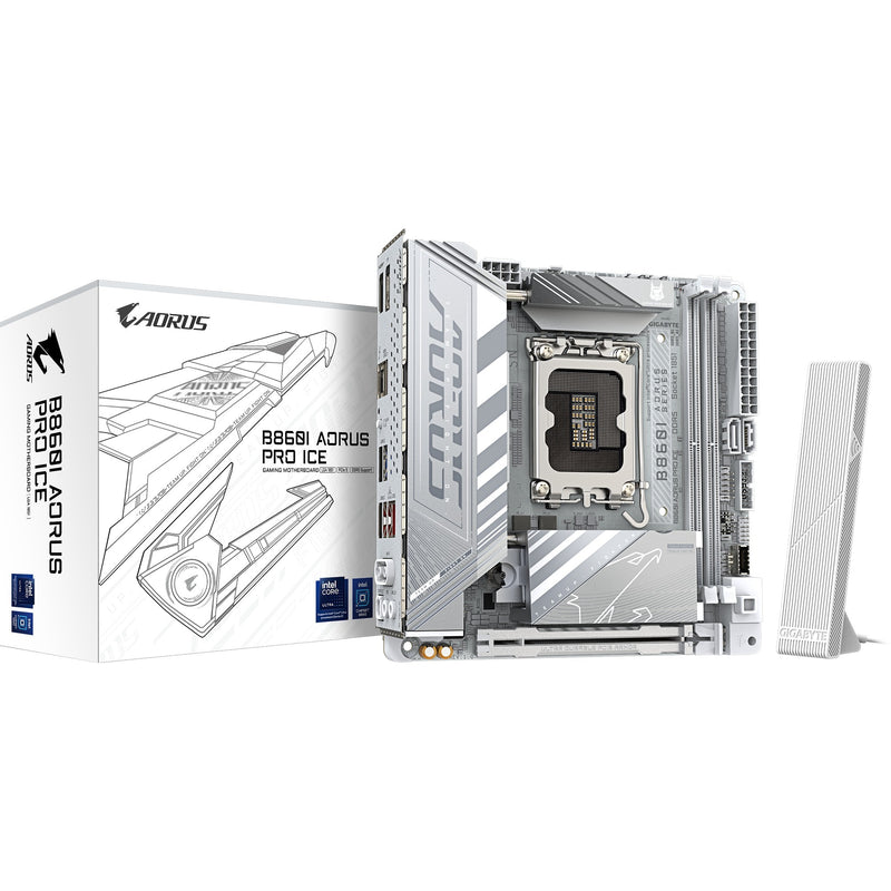 Load image into Gallery viewer, Gigabyte b860i aorus pro ice socket 1851 moederbord (zilver, raid, 2.5gb-lan, wi-fi 7, bt, sound, mini-itx)