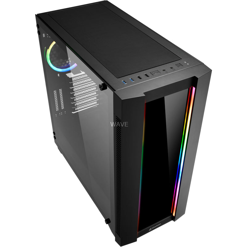 Load image into Gallery viewer, Sharkoon elite shark ca200g big tower behuizing (zwart | 4x usb-a | rgb | tempered glass)