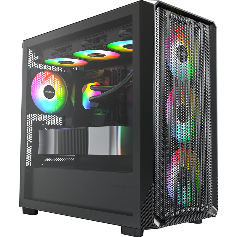 Load image into Gallery viewer, Montech x5m midi tower behuizing (zwart | 2x usb-a | 1x usb-c | rgb | tempered glass)