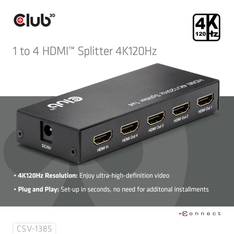 Load image into Gallery viewer, Club 3d hdmi splitter 1x > 4x hdmi 4k 120hz (zwart)