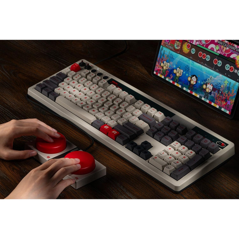 Afbeelding laden in galerijviewer, 8bitdo retro mechanical keyboard n edition (grijs, us lay-out (qwerty), kailh box white, 100%, bluetooth low energy, wireless 2.4g, usb)