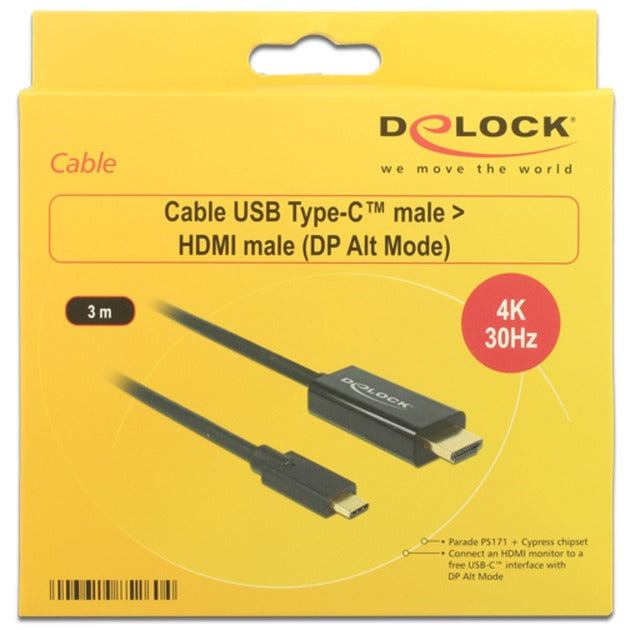 Load image into Gallery viewer, Delock usb-c (male) > hdmi (male) (dp alt mode) kabel (zwart, 3 meter, 4k 30 hz)