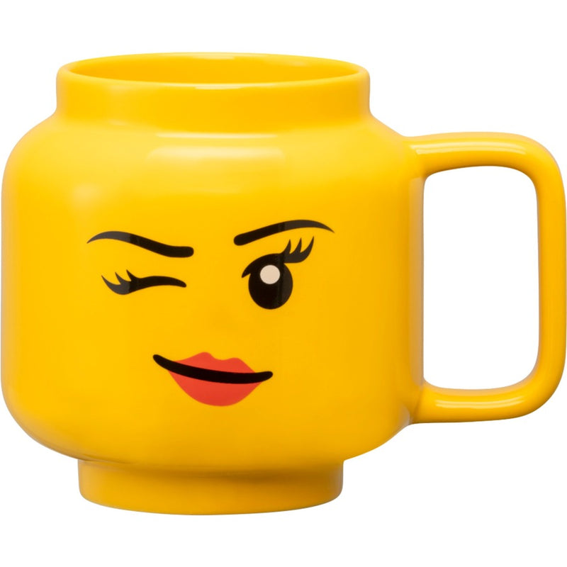 Load image into Gallery viewer, Room copenhagen lego keramische mok - knipogend meisjeshoofd, groot (geel)