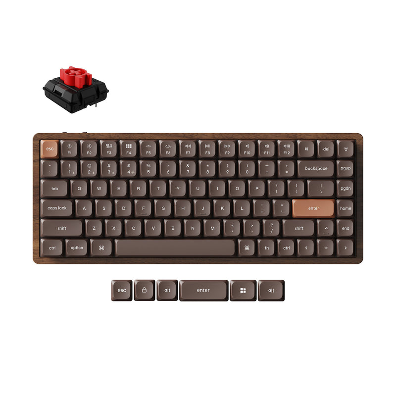 Afbeelding laden in galerijviewer, Keychron k3 max-h1w all-wood special edition rgb mechanisch toetsenbord (houtkleur, us lay-out (qwerty), milk pom red, 75%, rgb leds, double-shot pbt, hot swap, 2.4ghz | bluetooth 5.1 | usb-c)