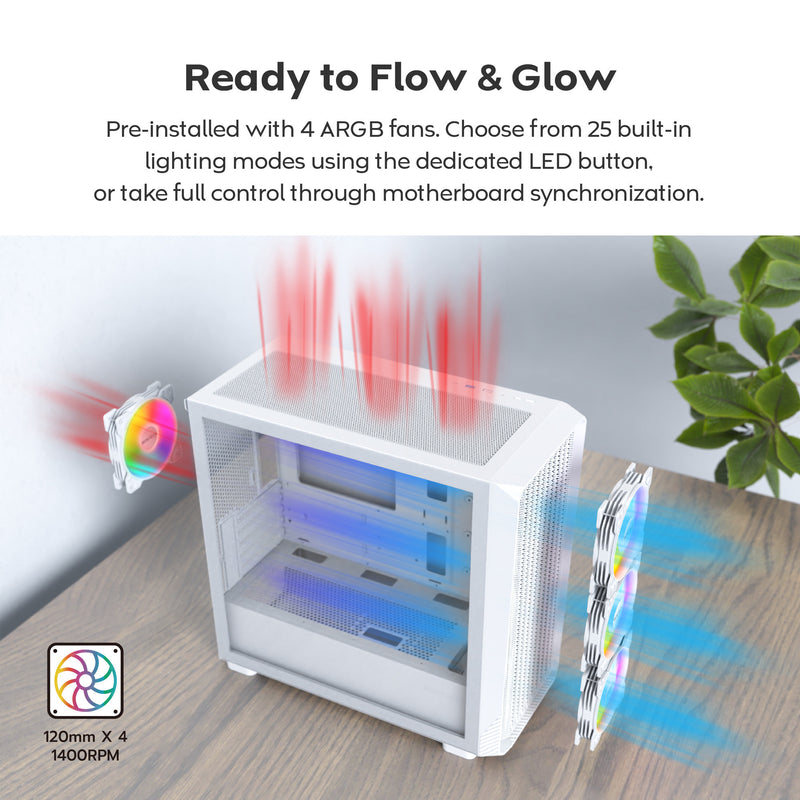 Load image into Gallery viewer, Montech x5m midi tower behuizing (wit | 2x usb-a | 1x usb-c | rgb | tempered glass)