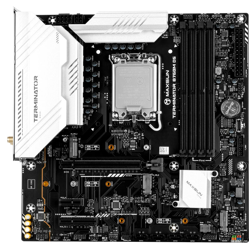 Afbeelding laden in galerijviewer, Maxsun ms-terminator b760m d5 wifi socket 1700 moederbord (zwart, raid, 2.5 gb-lan, wlan, bt, sound, µatx)
