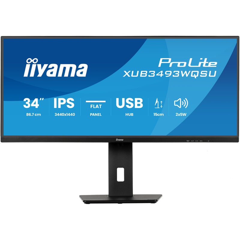 Load image into Gallery viewer, Iiyama prolite xub3493wqsu-b6 34 ultrawide monitor (zwart (mat), 2x hdmi, displayport, 2x usb-a, usb-b, 2x usb-c, 120 hz)