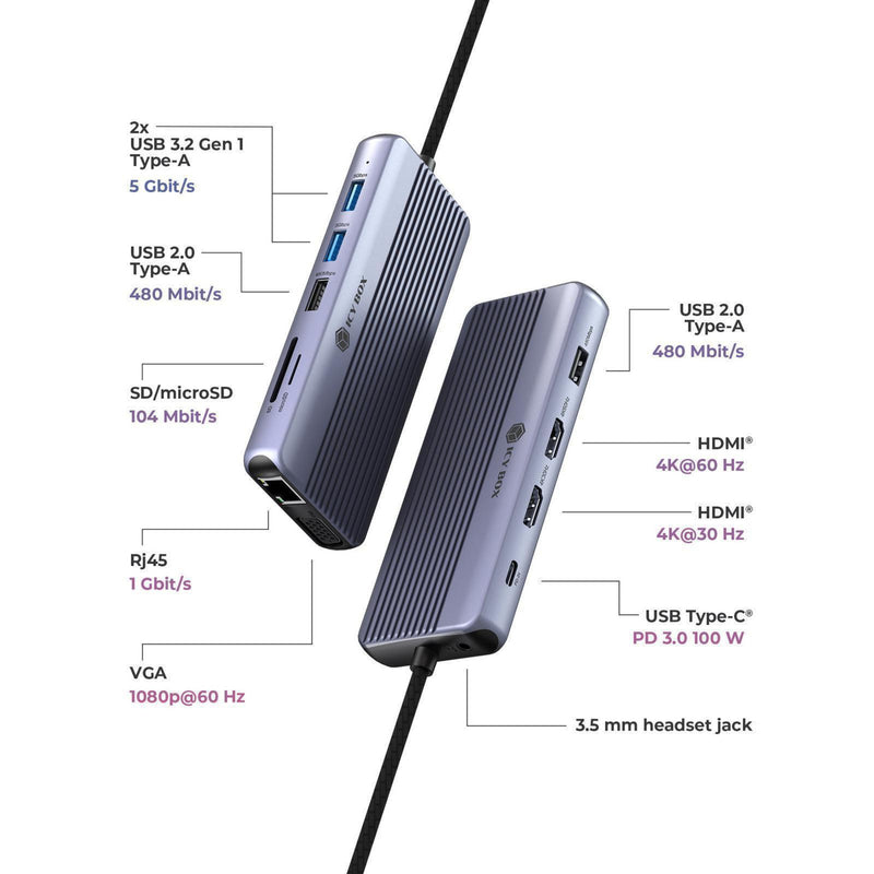 Load image into Gallery viewer, Icy box ib-dk4062-cpd 12-in-1 dockingstation (aluminium)