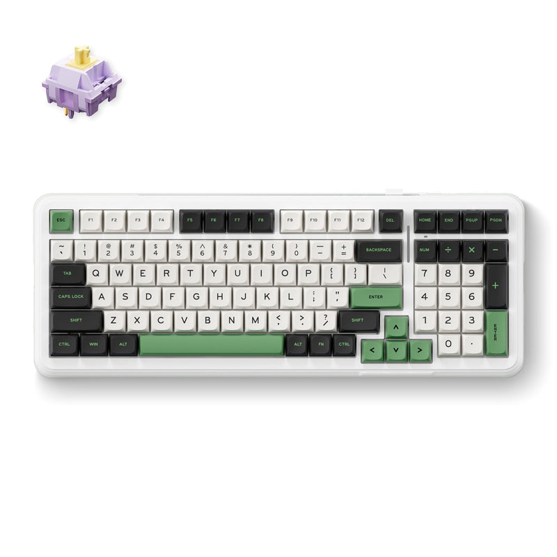 Afbeelding laden in galerijviewer, Mchose k99 emerald green hyacinth wireless gasket mount mechanical rgb toetsenbord (wit, us lay-out (qwerty), ktt hyacinth, rgb, hot swap, double-shot pbt, draadloos | bluetooth | usb-c)