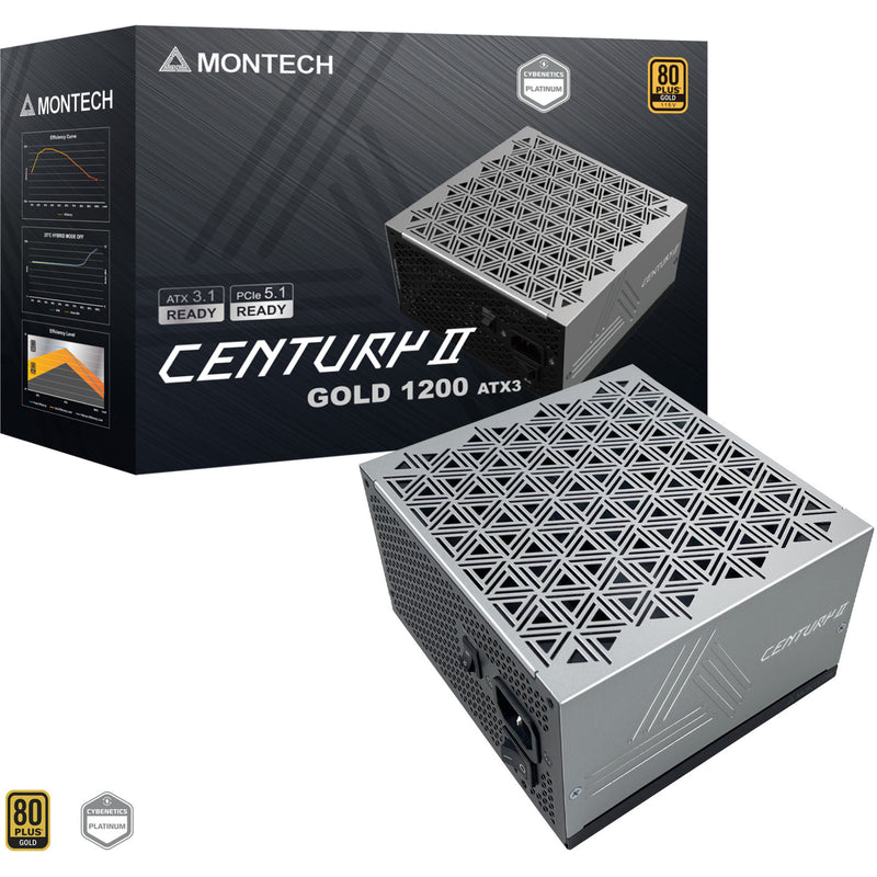 Load image into Gallery viewer, Montech century ii modulaire 1200 watt voeding (zilver, 1x 12v-2x6, 6x pcie)