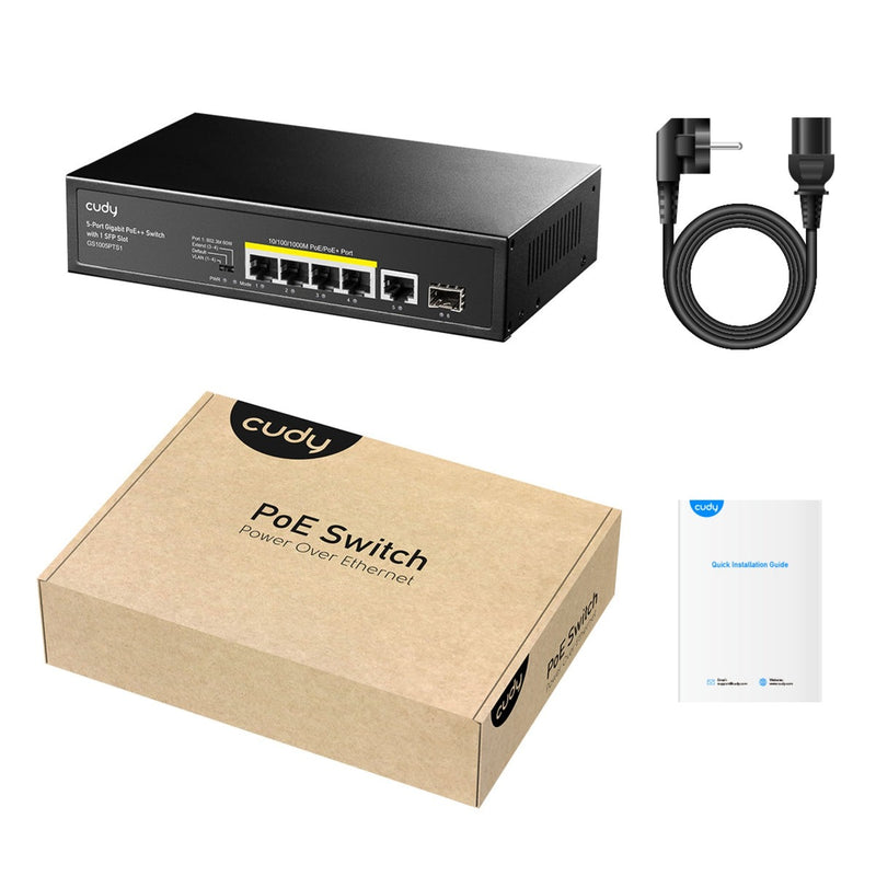 Load image into Gallery viewer, Cudy 5-port 10 100 1000 poe+ switch with 1 sfp port (zwart)