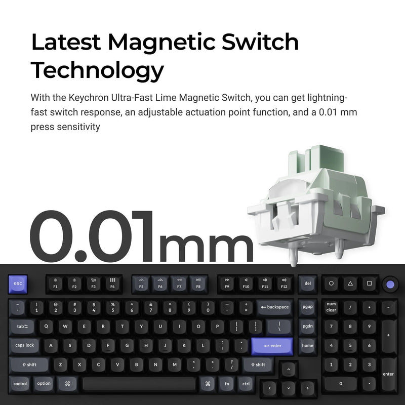 Load image into Gallery viewer, Keychron q5 he 8k magnetic switch keyboard (wit, us lay-out (qwerty), ultra-fast lime, 96%, rgb leds, osa double-shot pbt, hot swap, knob)