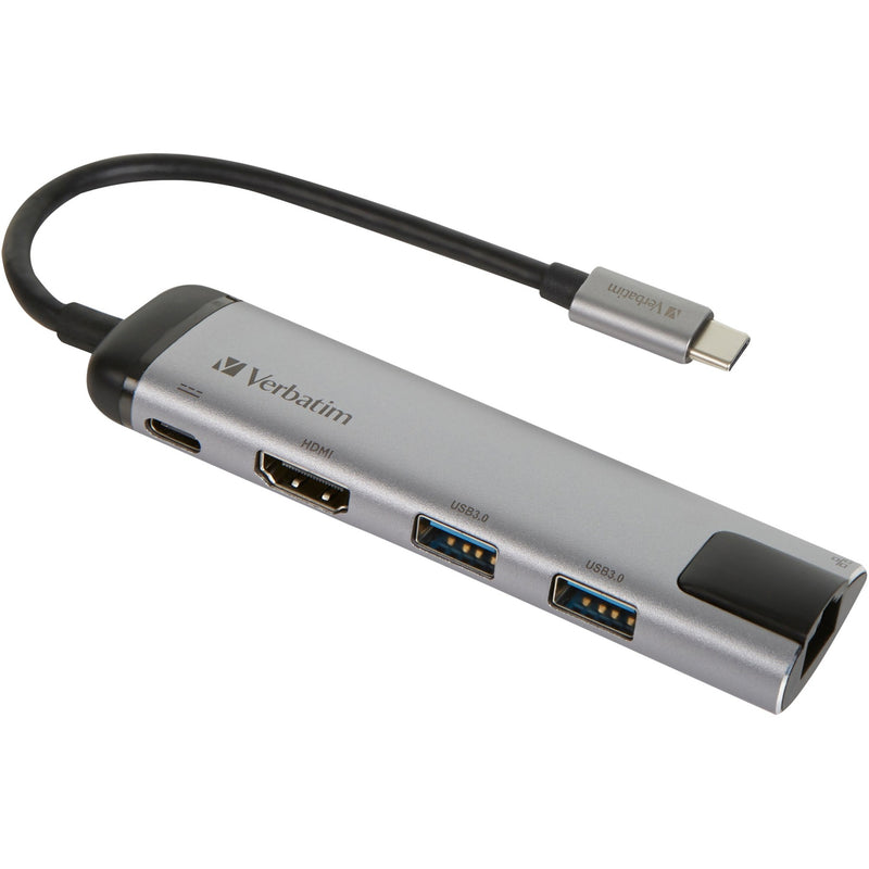 Afbeelding laden in galerijviewer, Verbatim usb 3.2 gen 1 multiport hub, usb-c > 2x usb-a + usb-c + hdmi + rj-45 usb-hub (zilver zwart, pd, opladen tot 100 watt)
