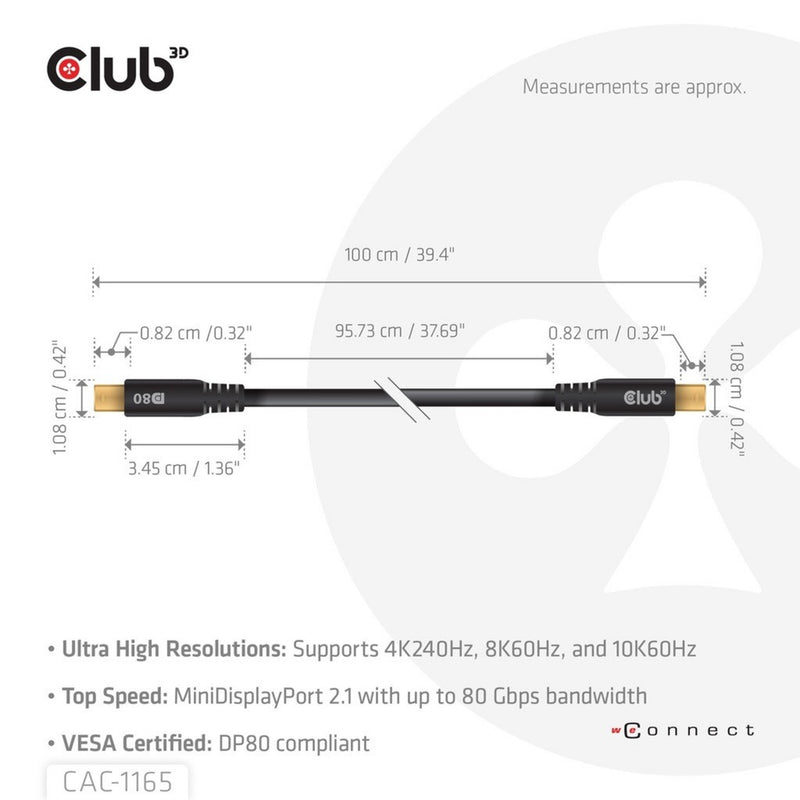 Afbeelding laden in galerijviewer, Club 3d minidisplayport naar minidisplayport dp80 bidirectioneel kabel (zwart, 1 meter, vesa-gecertificeerd)