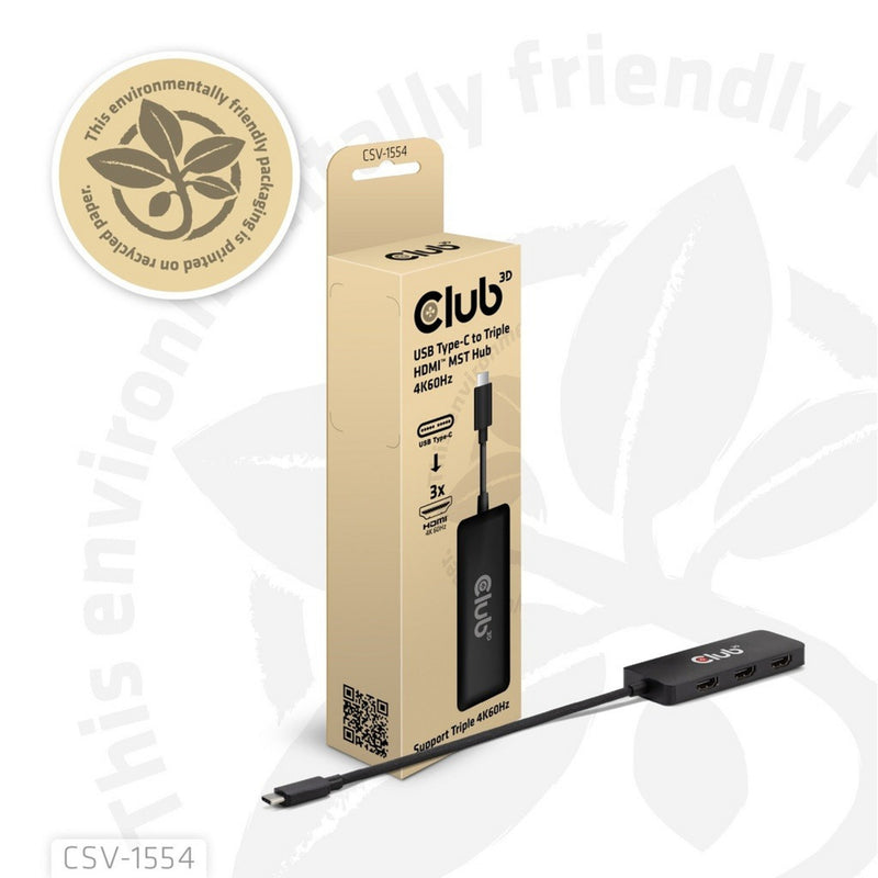 Afbeelding laden in galerijviewer, Club 3d usb-c naar triple hdmi mst hub 4k60hz adapter (zwart)