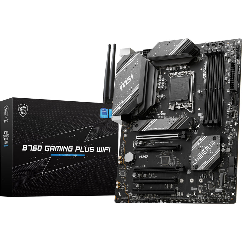 Load image into Gallery viewer, Msi b760 gaming plus wifi socket 1700 moederbord (grijs zwart, raid, 2.5gb-lan, wi-fi 6e, bt, sound, atx)