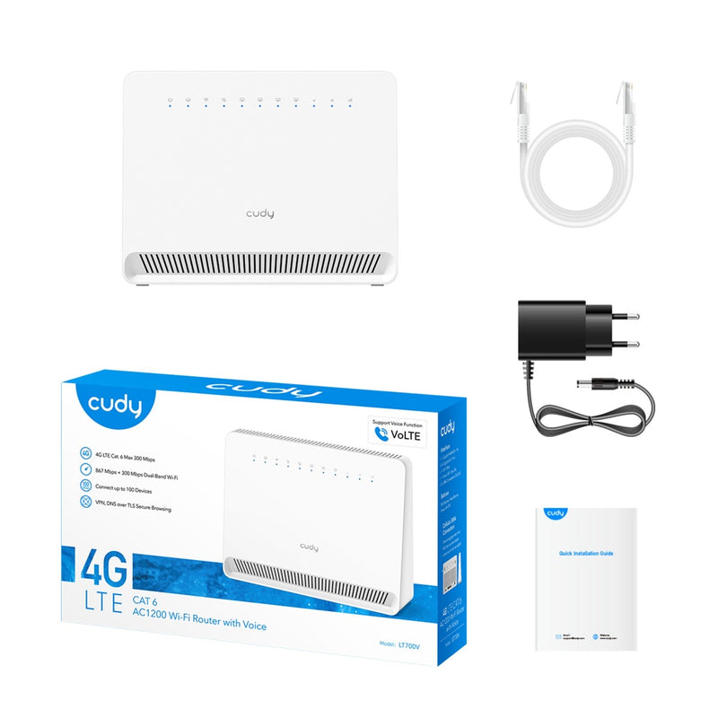 Afbeelding laden in galerijviewer, Cudy ac1200 wi-fi 4g lte-cat6 gigabit router lt700v mesh router (wit, mesh, app, nano simslot)