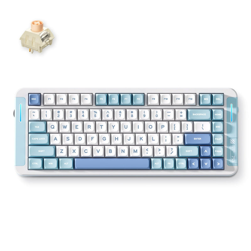 Afbeelding laden in galerijviewer, Mchose x75 v2 blue icy creamsicle custom mechanical keyboard (wit, us lay-out (qwerty), kailh box icy creamsicle, 75%, rgb, hot swap, double-shot pbt, draadloos | bluetooth | usb-c)