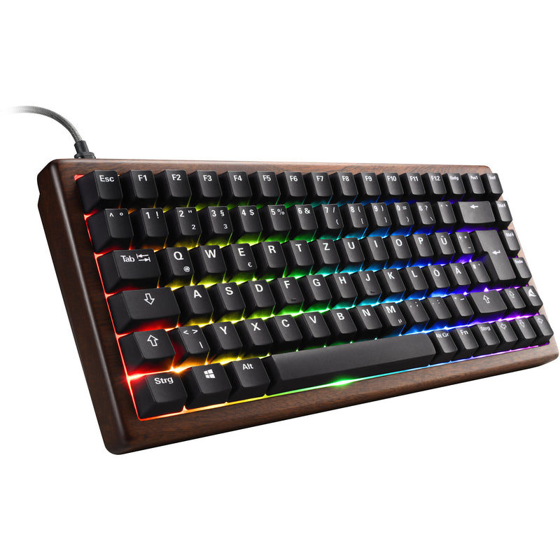 Load image into Gallery viewer, Sharkoon skiller sgk50 s3 wood pbt rgb mechanisch gaming toetsenbord (houtkleur, us lay-out (qwerty), gateron g pro 3.0 yellow, 75%, rgb leds)