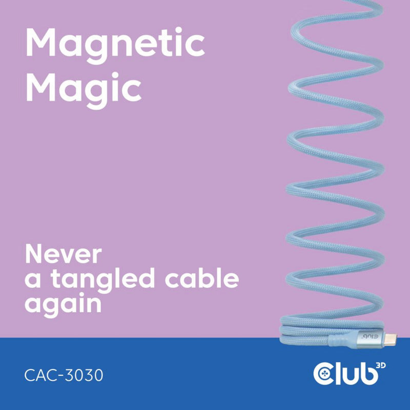 Afbeelding laden in galerijviewer, Club 3d usb-c magnetic-coil 240w pd3.1 blue cable, 2 meter kabel (blauw)
