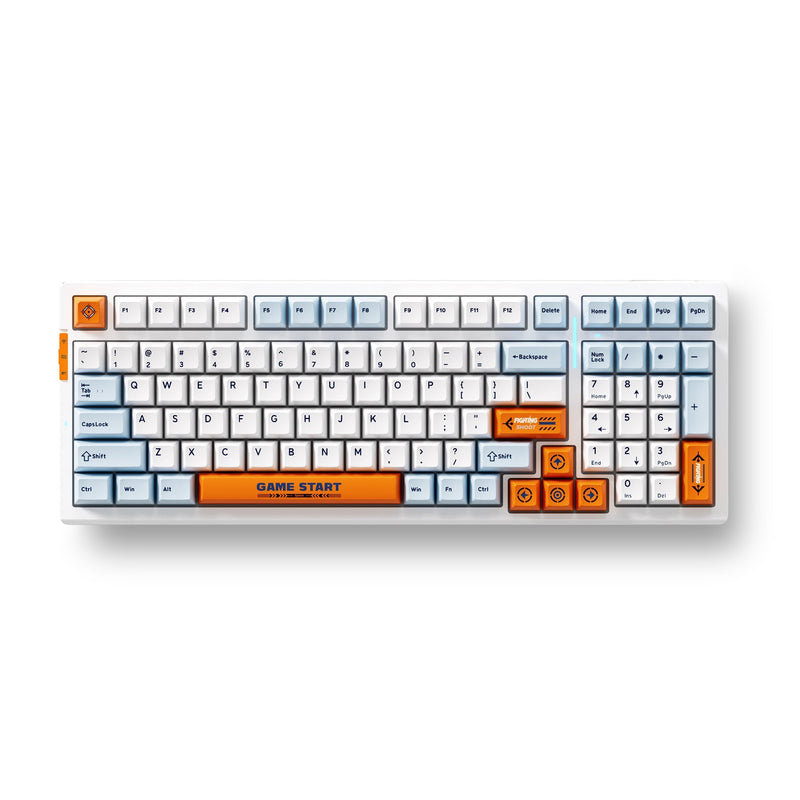 Afbeelding laden in galerijviewer, Mchose g98 pro orange blue snow tiger wireless tri-mode custom mechanical rgb gaming toetsenbord (blauw, us lay-out (qwerty), ttc snow tiger, rgb, hot swap, double-shot pbt, draadloos | bluetooth | usb-c)