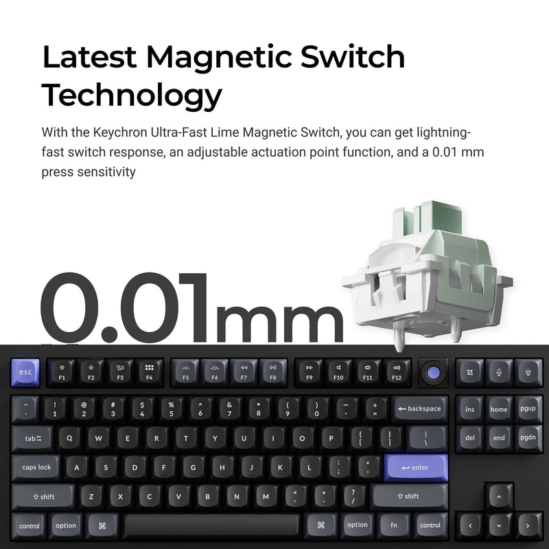 Load image into Gallery viewer, Keychron q3 he 8k magnetic switch keyboard (wit, us lay-out (qwerty), ultra-fast lime, 80% (tkl) , rgb, hot swap, 8k)