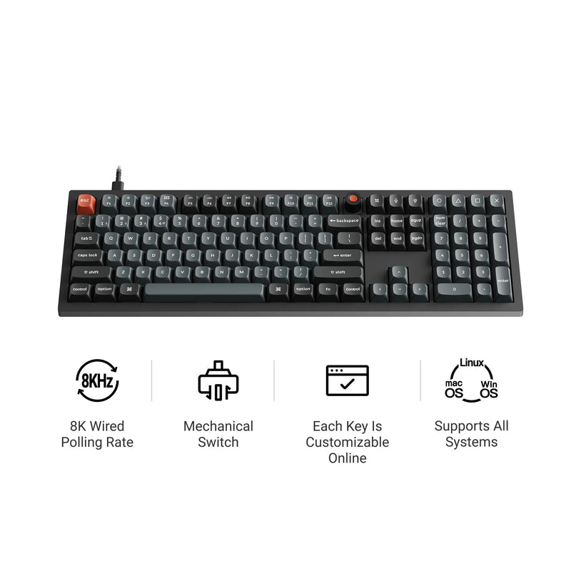 Load image into Gallery viewer, Keychron v6w-d1 8k qmk wired custom mechanical keyboard (zwart, us lay-out (qwerty), super red, 100%, rgb leds, double-shot pbt, hot swap, 8k, knop)