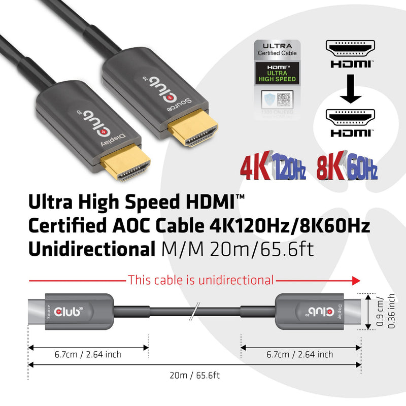 Load image into Gallery viewer, Club 3d gecertificeerde actieve optische ultra high speed hdmi 2.1 kabel (zwart, 20 meter, 8k)