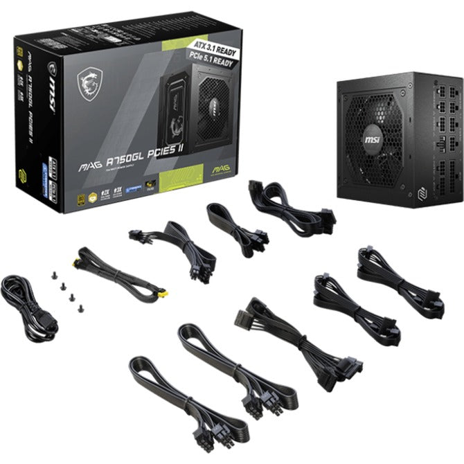 Load image into Gallery viewer, Msi mag a750gl pcie5 ii modulaire 750 watt voeding (zwart, 1x 12v-2x6, 3x pcie)