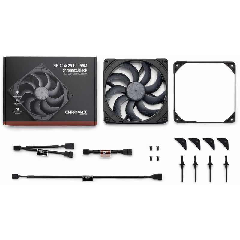 Load image into Gallery viewer, Noctua nf-a14x25 g2 pwm chromax.black case fan (zwart, 140 x 140 x 25 mm)