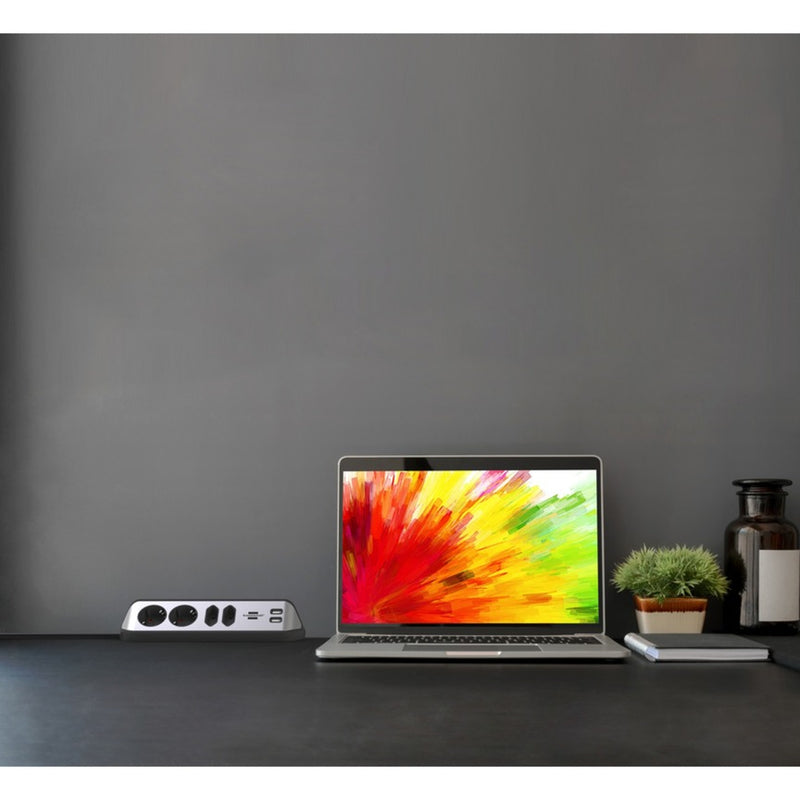 Load image into Gallery viewer, Brennenstuhl estilo hoekstekkerdoos 4-voudig stekkerdoos (zwart roestvrij staal, 2x usb)
