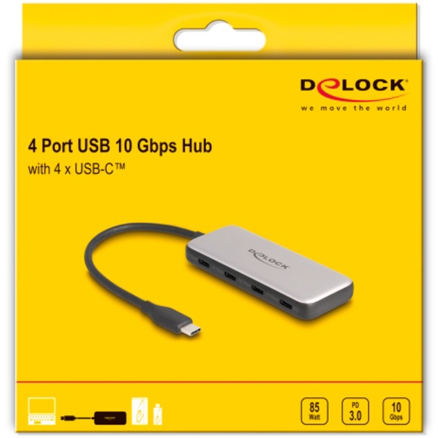 Load image into Gallery viewer, Delock 4-port usb-c + pd 85 watt usb-hub (grijs)