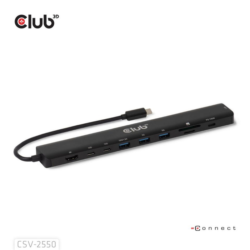 Afbeelding laden in galerijviewer, Club 3d 10-1 portable dock usb type-c 10gbps to hdmi 8k30hz pd3.1 max.140 watt dockingstation (zwart, hdmi, usb-c, lan)