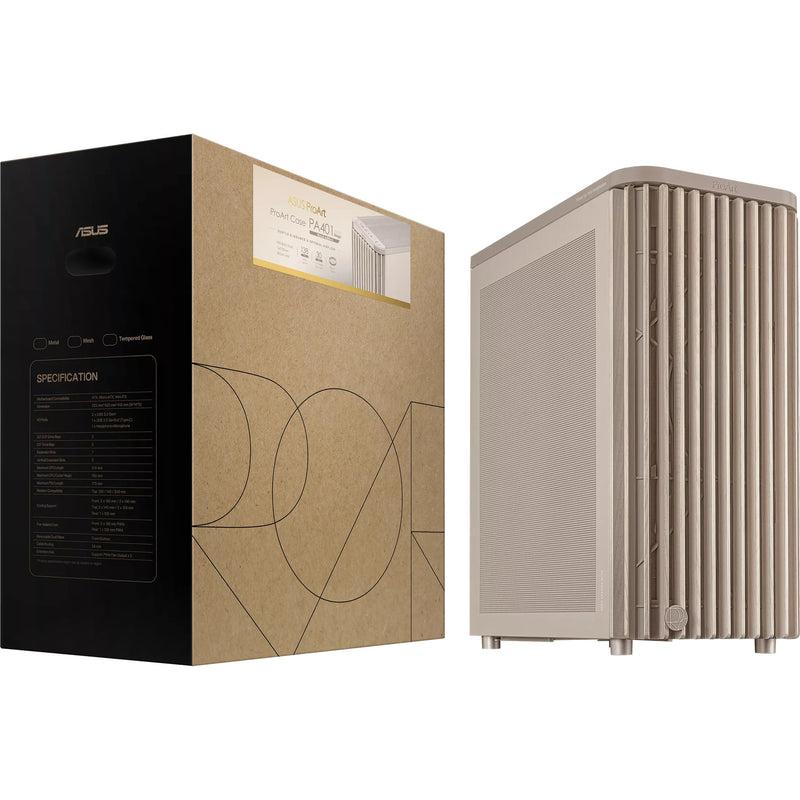 Load image into Gallery viewer, Asus proart pa401 wood edition - mesh panel midi tower behuizing (beige houtkleur | 2x usb-a | 1x usb-c)