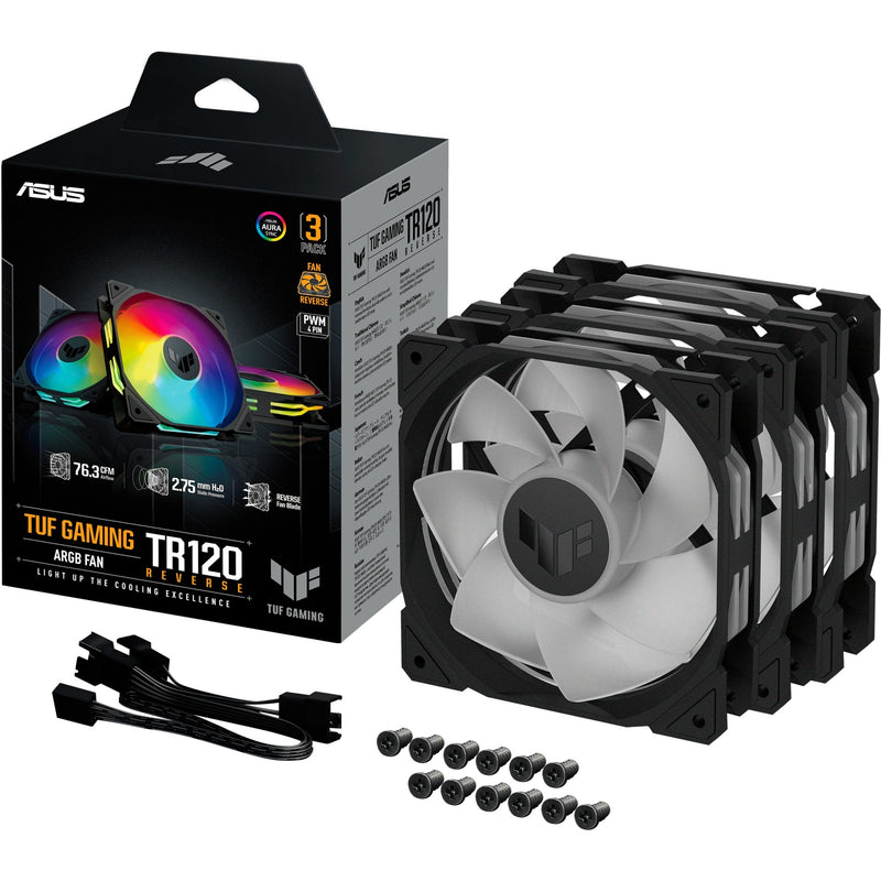 Load image into Gallery viewer, Asus tuf gaming tr120 argb reverse case fans (zwart, 3 stuks, 120 x 120 x 28 mm)