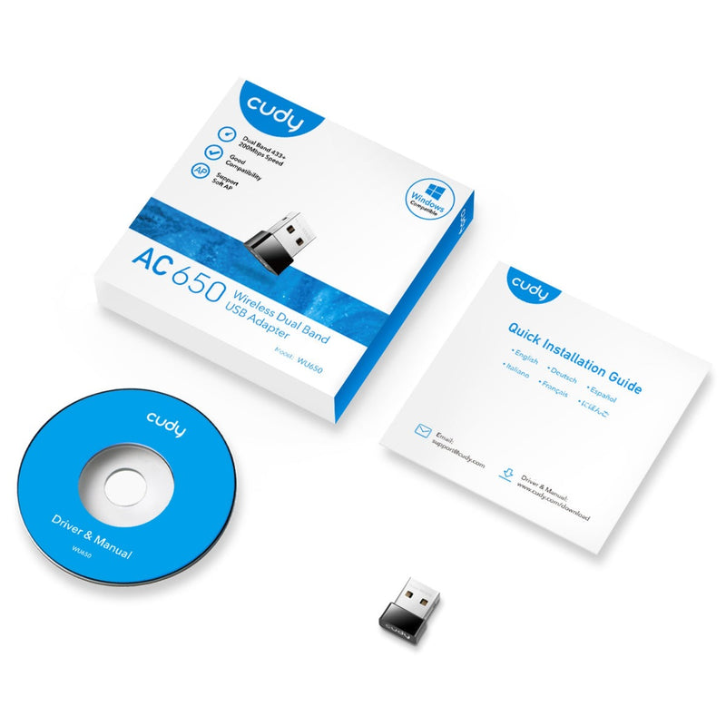 Load image into Gallery viewer, Cudy ac650 wireless dual band mini usb wlan adapter (zwart)