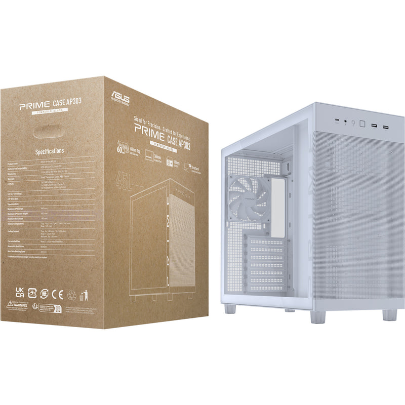 Load image into Gallery viewer, Asus prime ap303 - tempered glass panel midi tower behuizing (wit | 2x usb-a | 1x usb-c | tempered glass)